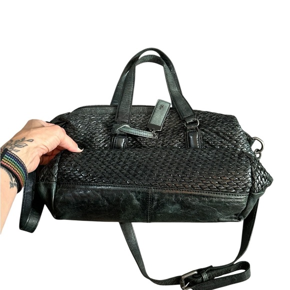 Abbacino Deep Teal Woven Leather Satchel Bag Large Top Handle Crossbody Boho - Picture 2 of 10